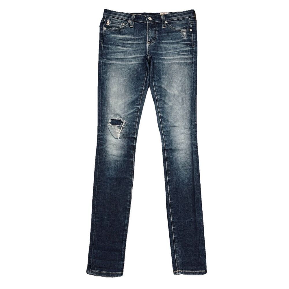AG Adriano Goldschmied Legging Super Skinny Jeans 25 (27x30.5) Blue Distressed